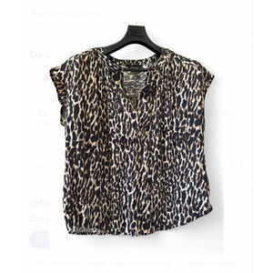 Banana Republic Women’s Sleeveless Soft Satin Top In Green Leopard Print Size M